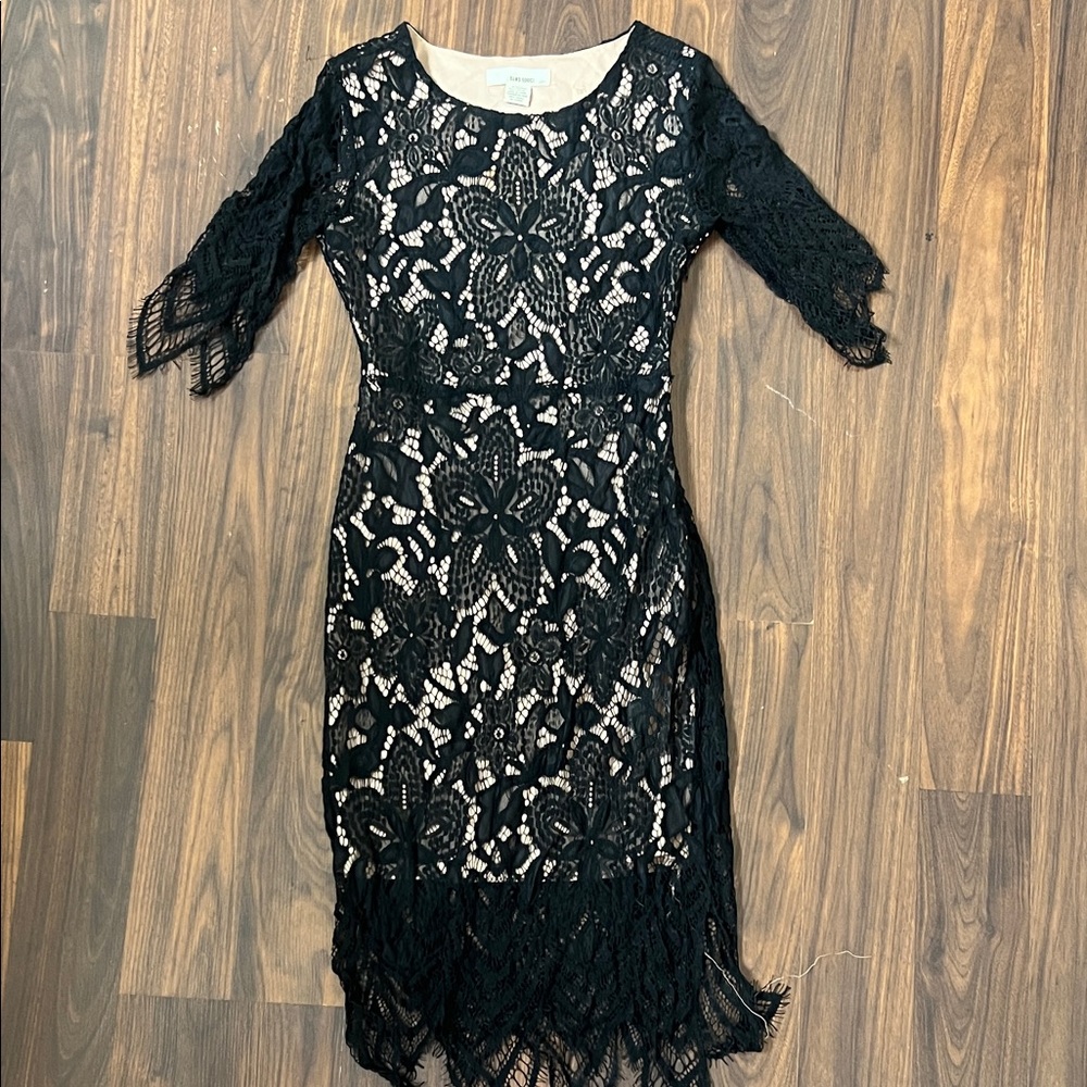 Sans Souci Black Lace Midi Dress with Nude Lining